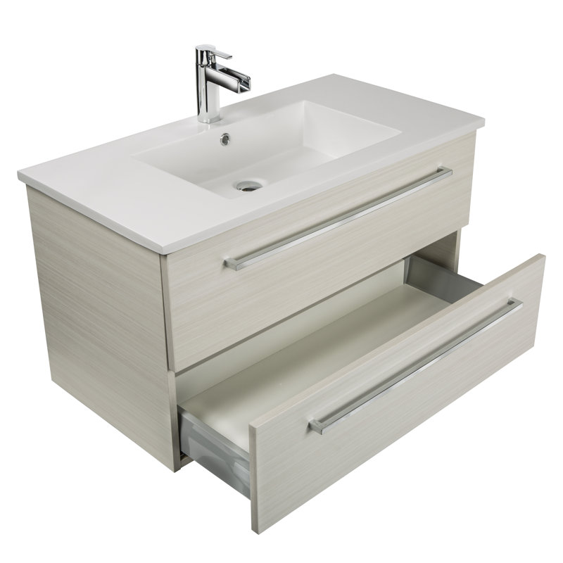 Mercury Row® Akron 36'' Wall Mounted Single Bathroom Vanity with Marble